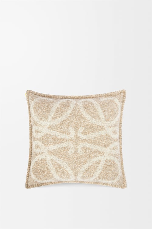 LOEWE Anagram cushion in alpaca and wool Beige/White