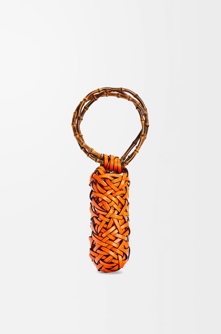 LOEWE Woven nest vase in calfskin and bamboo Orange