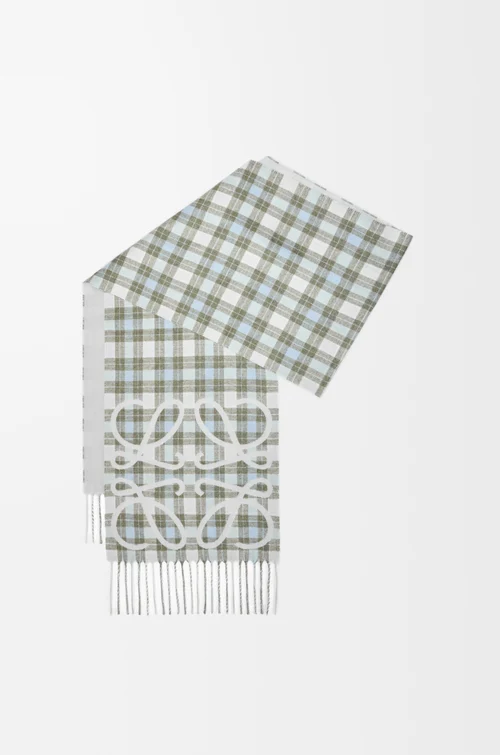 LOEWE Bufanda Anagram en seda y cashmere Gris Claro/Multicolor