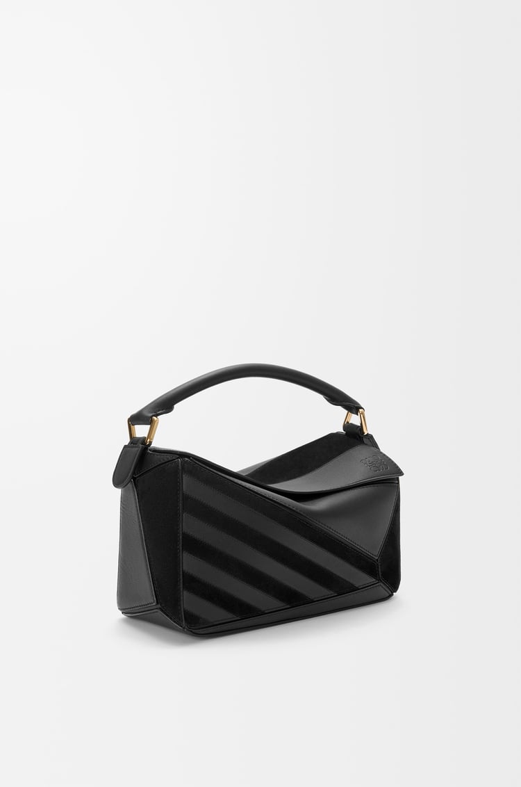 LOEWE Small Puzzle bag in classic calfskin and suede Black