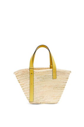 LOEWE Basket bag in palm leaf and calfskin Dark Yellow