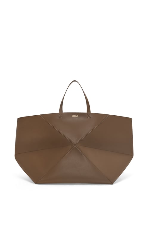 LOEWE XXL Puzzle Fold Tote in shiny calfskin Umber