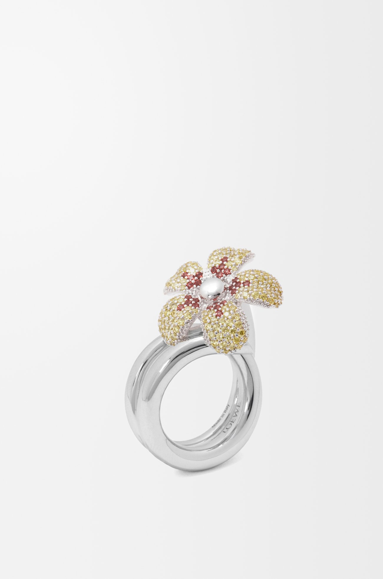 LOEWE Anillo Flor en plata de ley y cristales Amarillo/Plateado