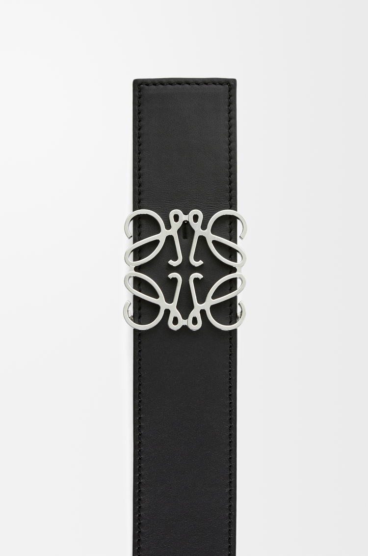 LOEWE 光滑牛皮革双面 Anagram 腰带 黑色/焦糖棕/钯金色