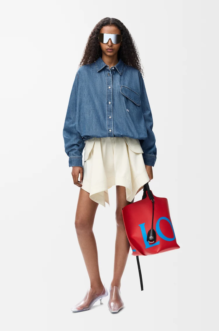 LOEWE Belted shirt in denim Light Blue