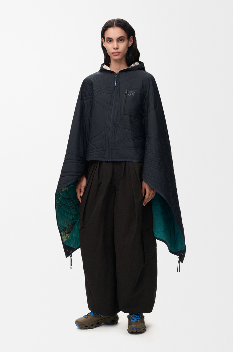 LOEWE Quilted poncho in technical shell Black/Multicolor