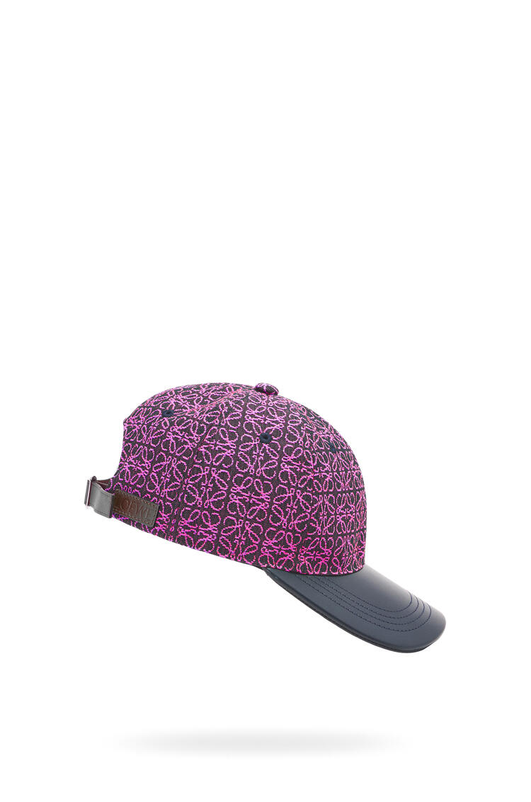 LOEWE Anagram cap in jacquard and calfskin Neon Pink/Deep Navy pdp_rd