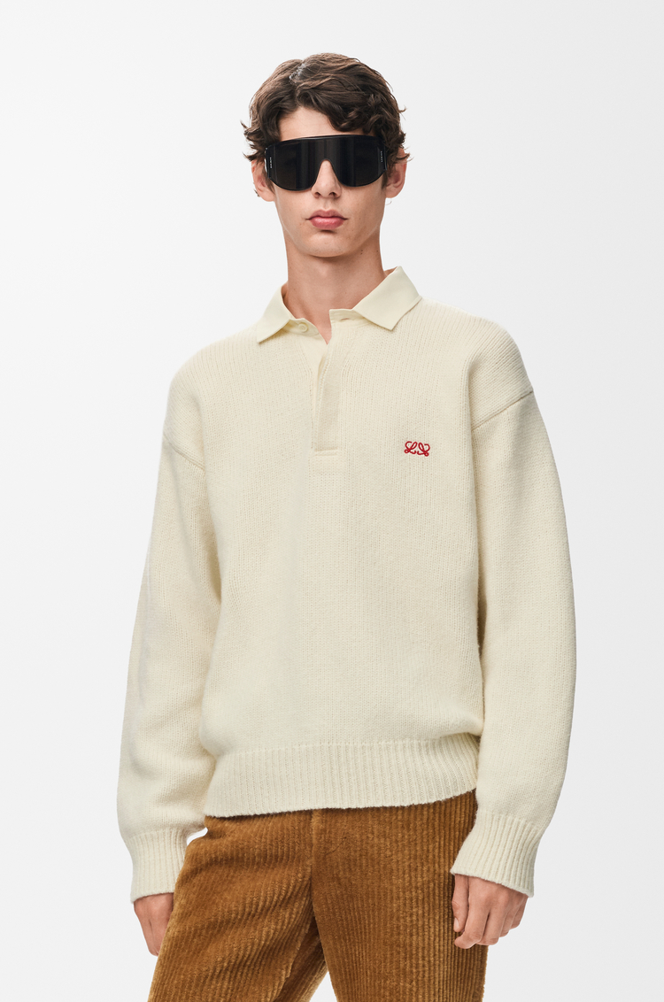 LOEWE Polo sweater in wool Ecru