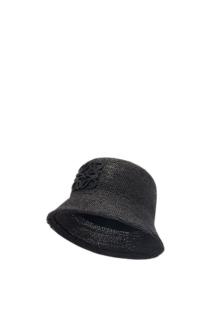 LOEWE Sombrero de pescador en rafia y piel de ternera Negro plp_rd