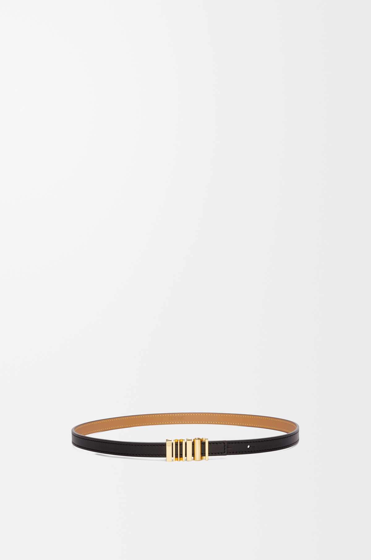 Loewe Black and Gold Signature Belt - NWT Loewe Graphic Buckle Leather Skinny Belt | Neiman Marcus main image 3