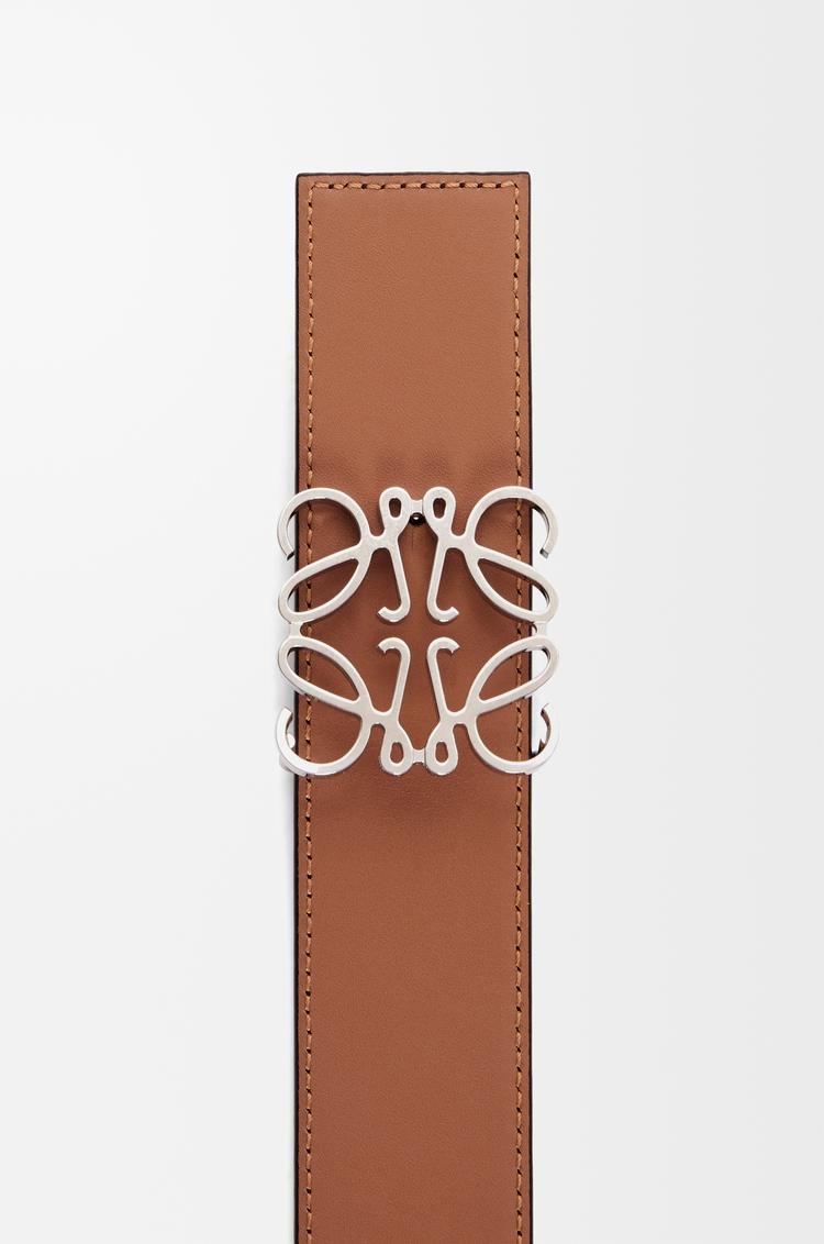 LOEWE 光滑牛皮革双面 Anagram 腰带 黑色/焦糖棕/钯金色