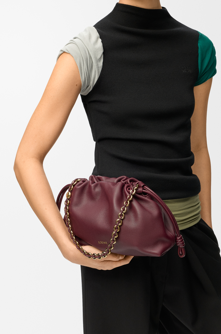 LOEWE Medium Flamenco purse in mellow nappa lambskin Dark Burgundy
