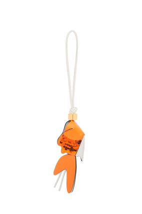 LOEWE 經典小牛皮魚吊飾 橙色/棉花白