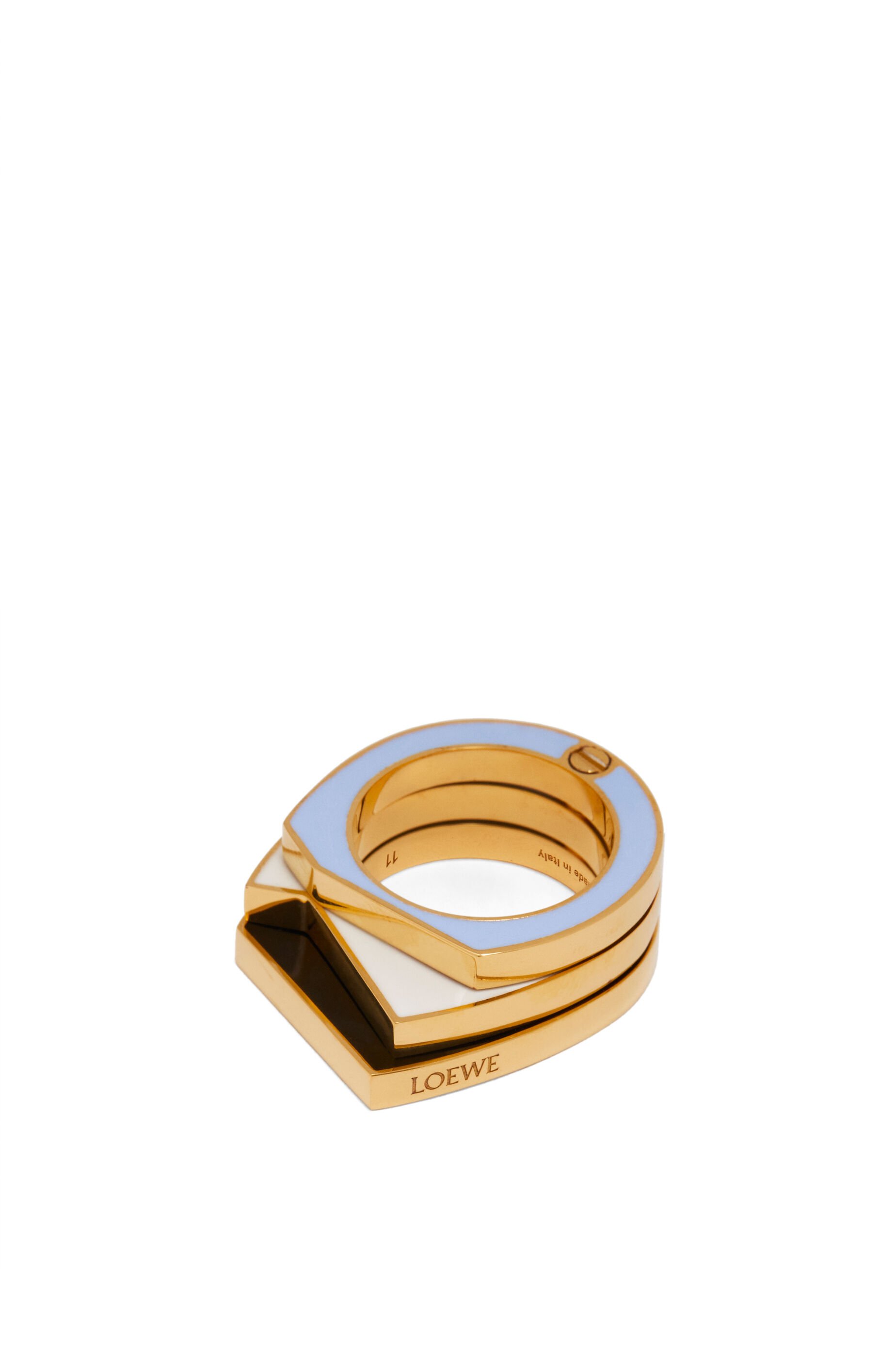 Stacked pivot ring in sterling silver and enamel Gold/White/Blue - LOEWE