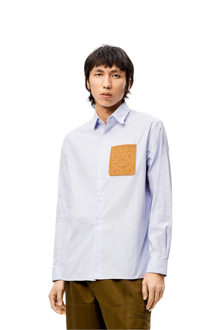 LOEWE Camisa en algodón de rayas con Anagrama Blanco/Azul