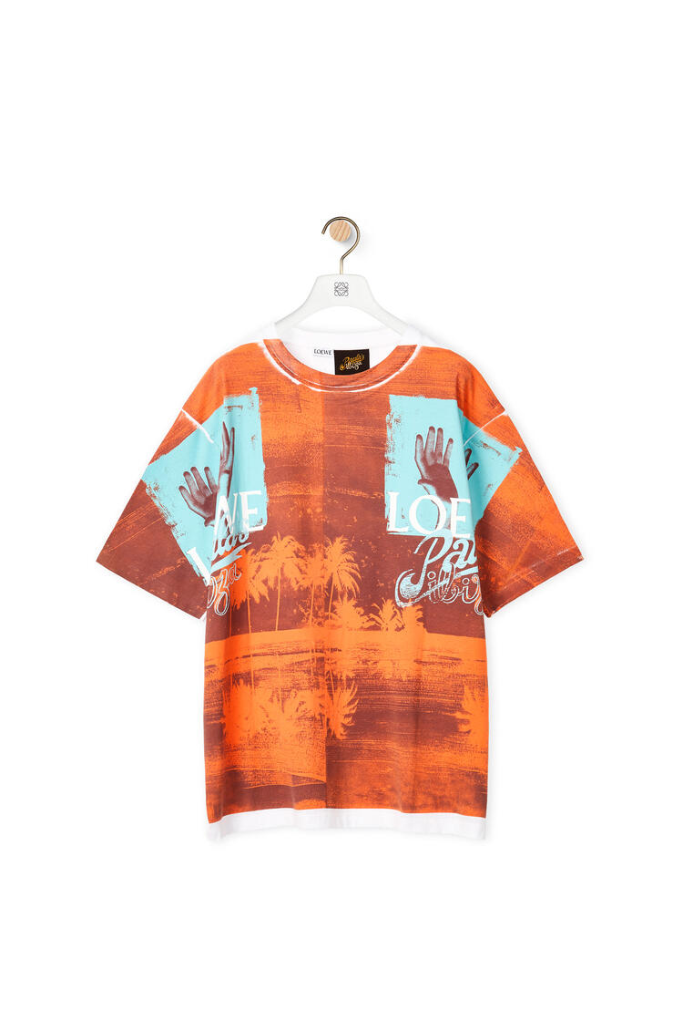 LOEWE Tropical hands print T-shirt in cotton Soft White/Brown pdp_rd