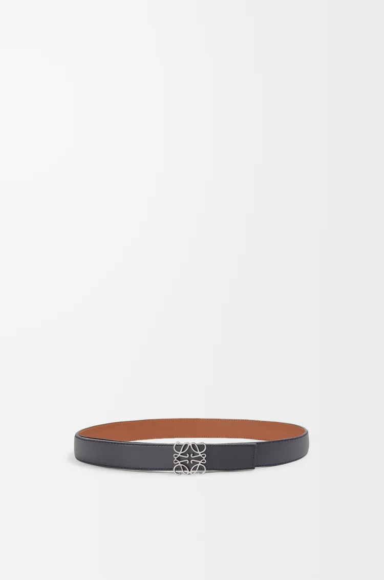 LOEWE Reversible Anagram belt in soft grained calfskin and smooth calfskin Tan/Black/Palladium