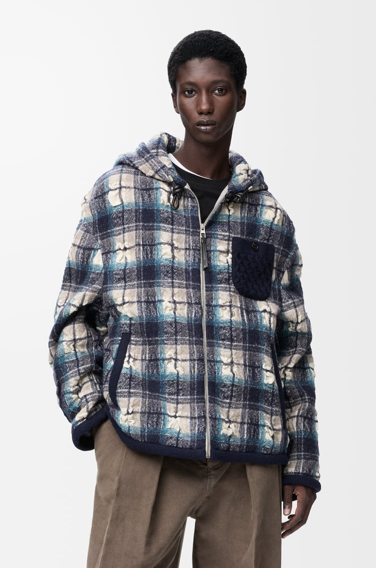 LOEWE Hooded jacket in wool and linen Navy/White
