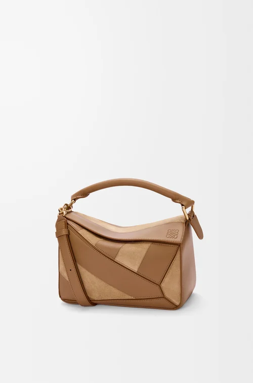 LOEWE Small Puzzle bag in classic calfskin and suede Oak