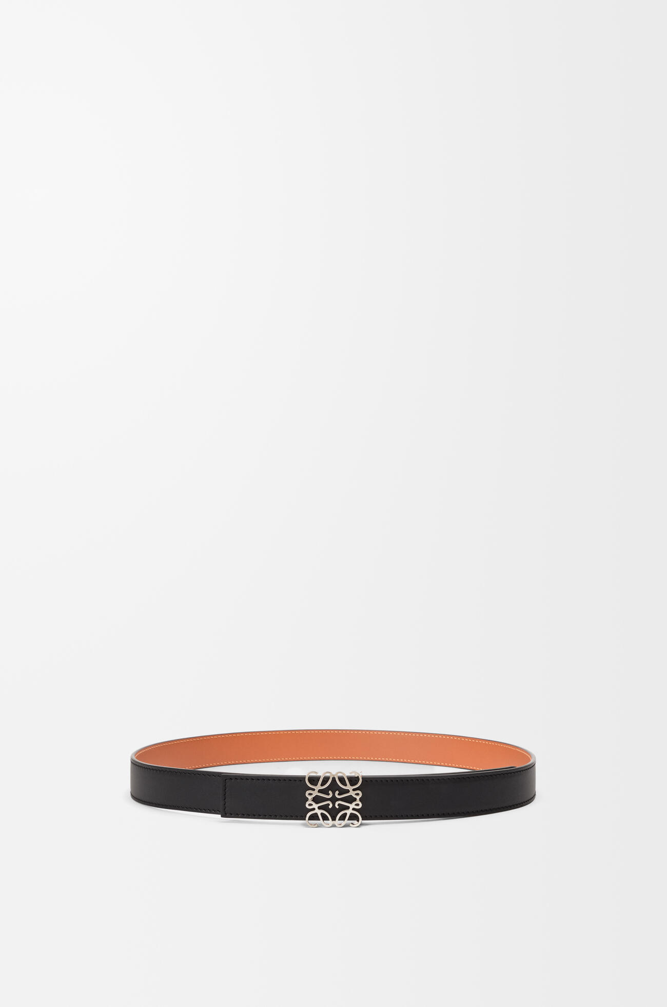 LOEWE 光滑牛皮革双面 Anagram 腰带 黑色/焦糖棕/钯金色