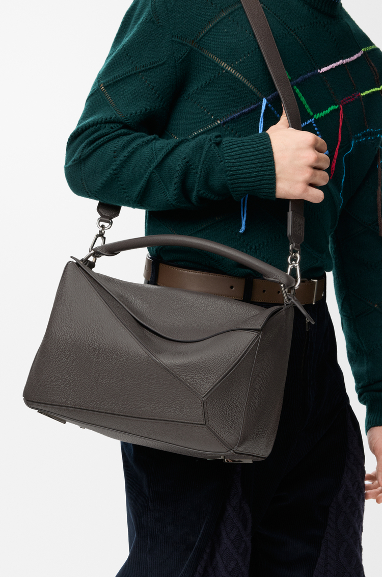 LOEWE Large Puzzle bag in supple grained calfskin Dark Grey
