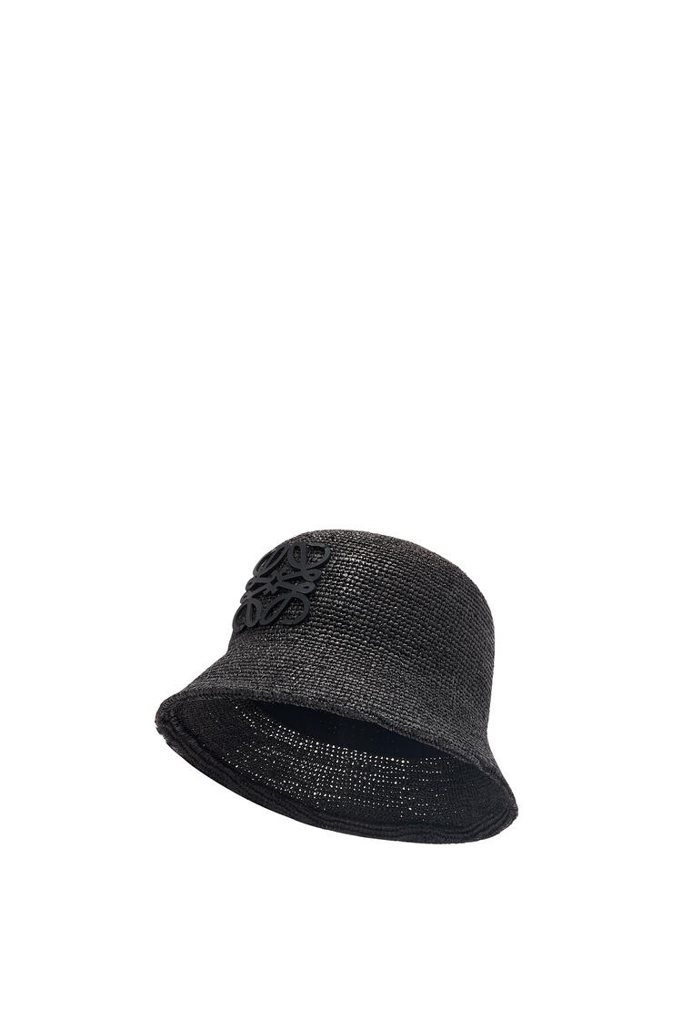 LOEWE Bucket hat in raffia and calfskin Black pdp_rd