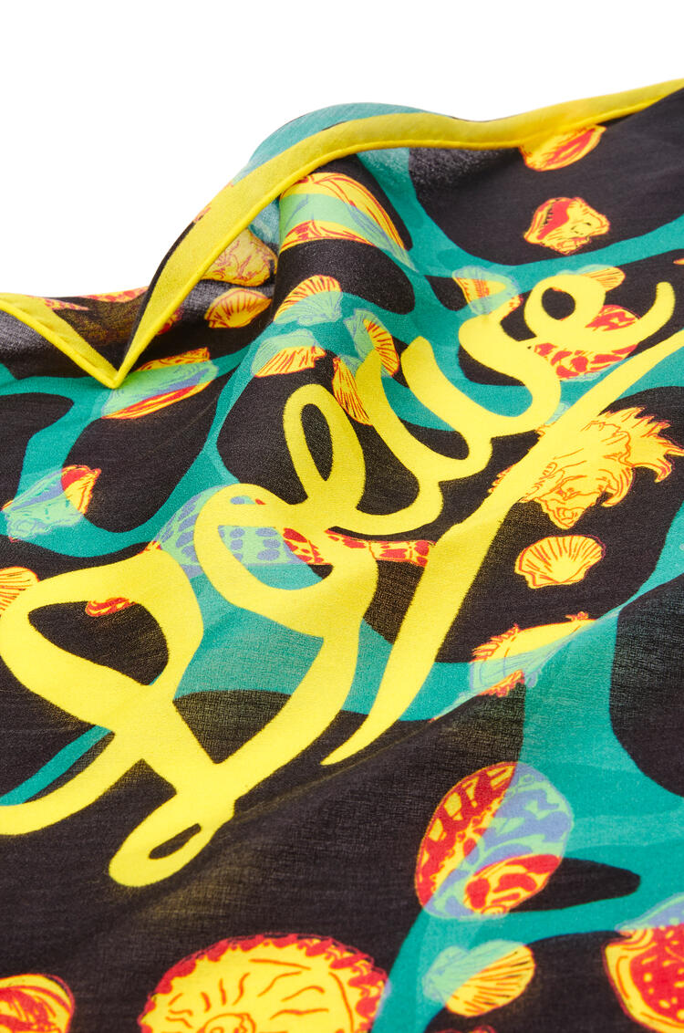 LOEWE Shell lozenge scarf in cotton and silk Black/Multicolor