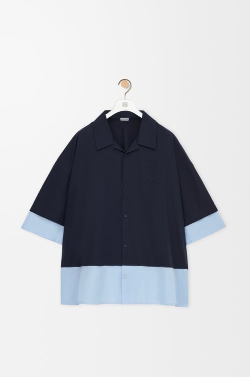 LOEWE Short sleeve shirt in cotton Dark Navy/Light Blue