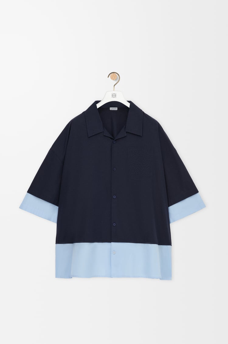 LOEWE Short sleeve shirt in cotton Dark Navy/Light Blue