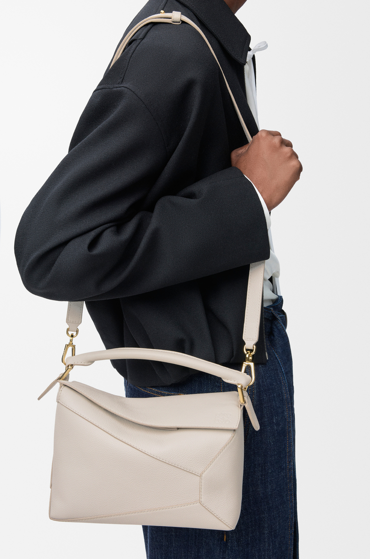LOEWE Small Puzzle Edge bag in soft grained calfskin Light Ghost