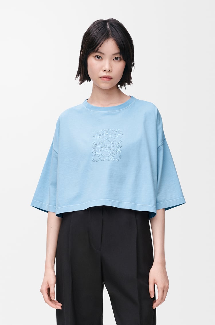 LOEWE T-shirt court en coton Bleu Clair