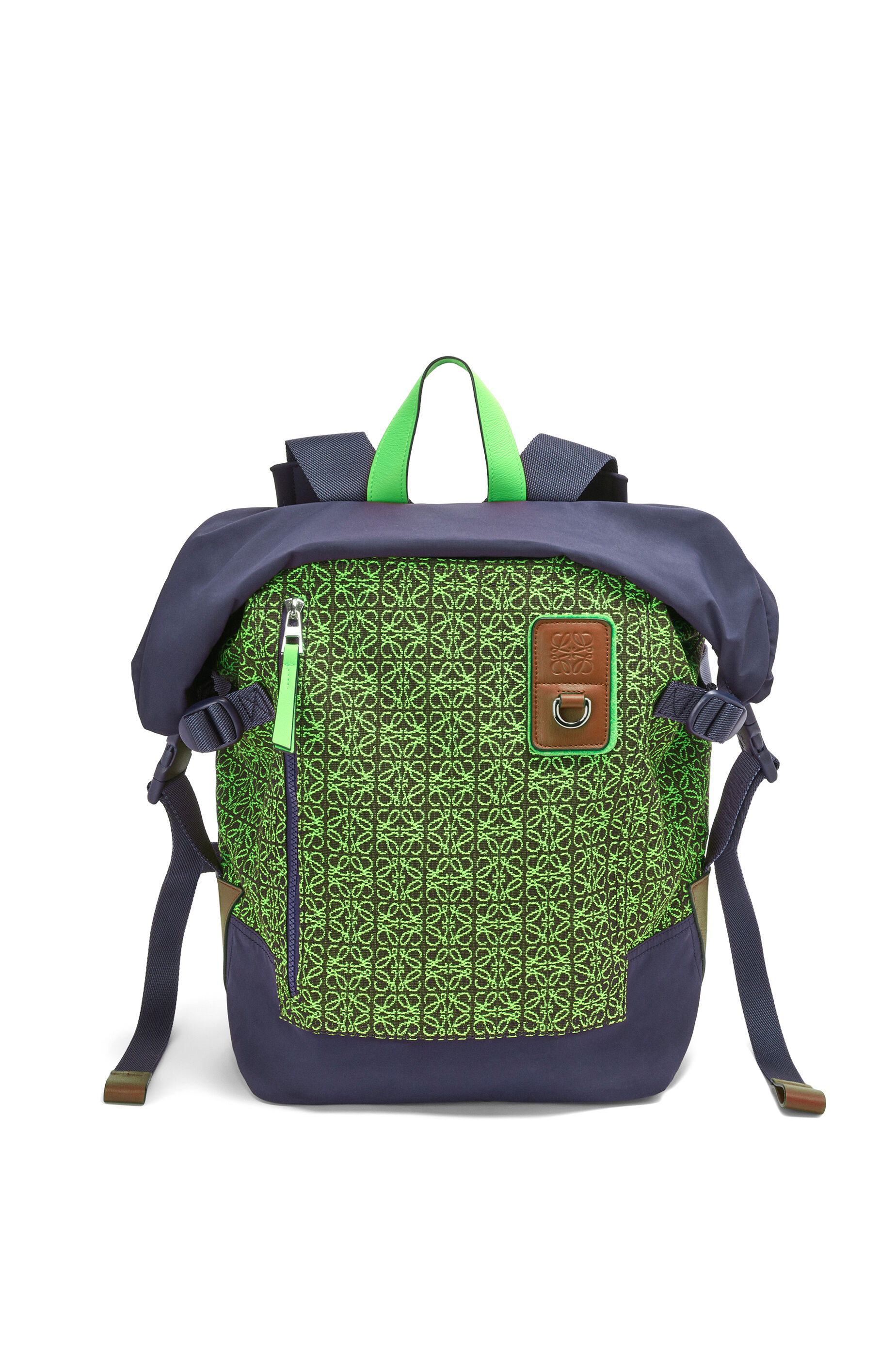 Mochila Roll Top en jacquard y nailon Verde Manzana/Azul Marino Prof - LOEWE
