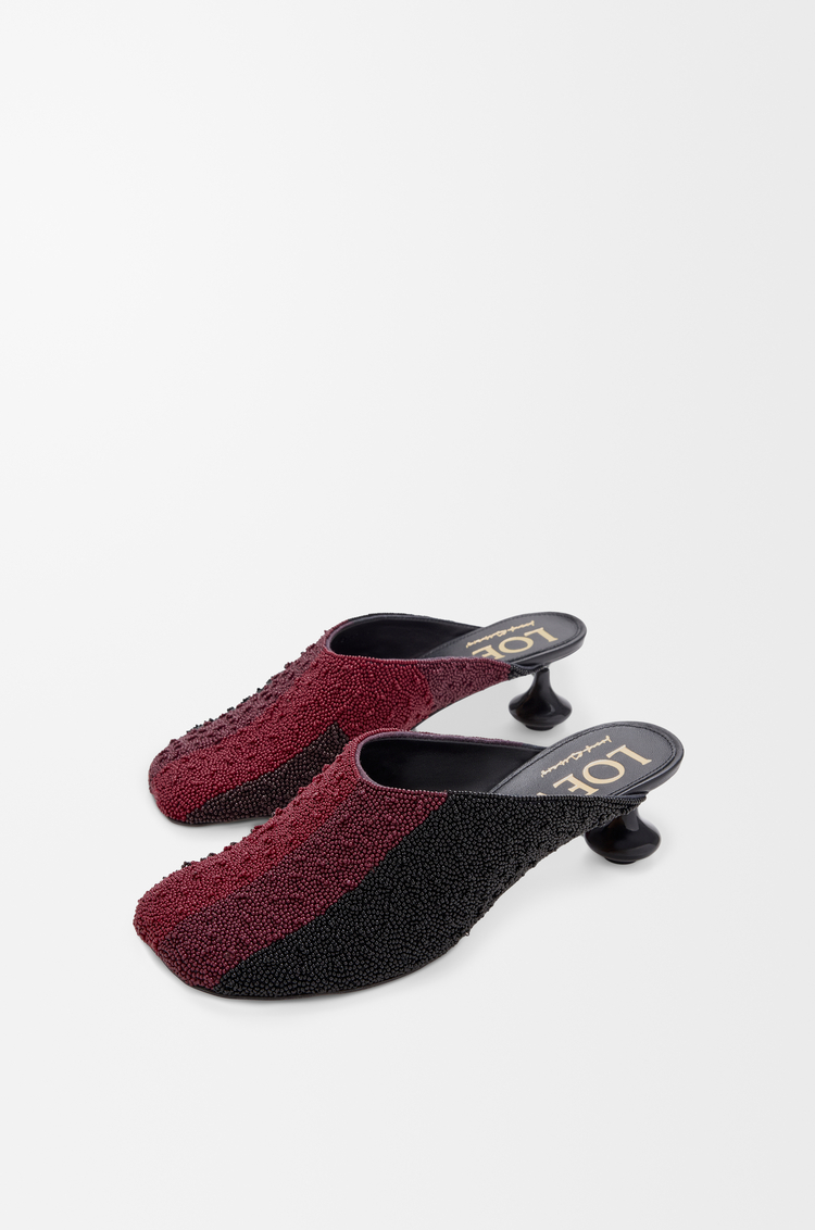 LOEWE Mule Toy en lona bordada Negro/Burdeos Oscuro