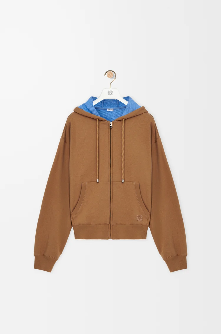 LOEWE Felpa con cappuccio e zip in cotone Beige/Blue