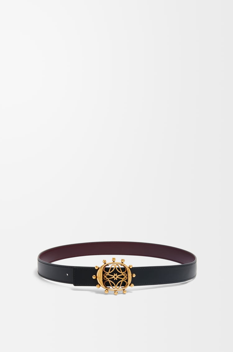 LOEWE Reversible Anagram Ellipse belt in smooth calfskin Burgundy/Black/Gold