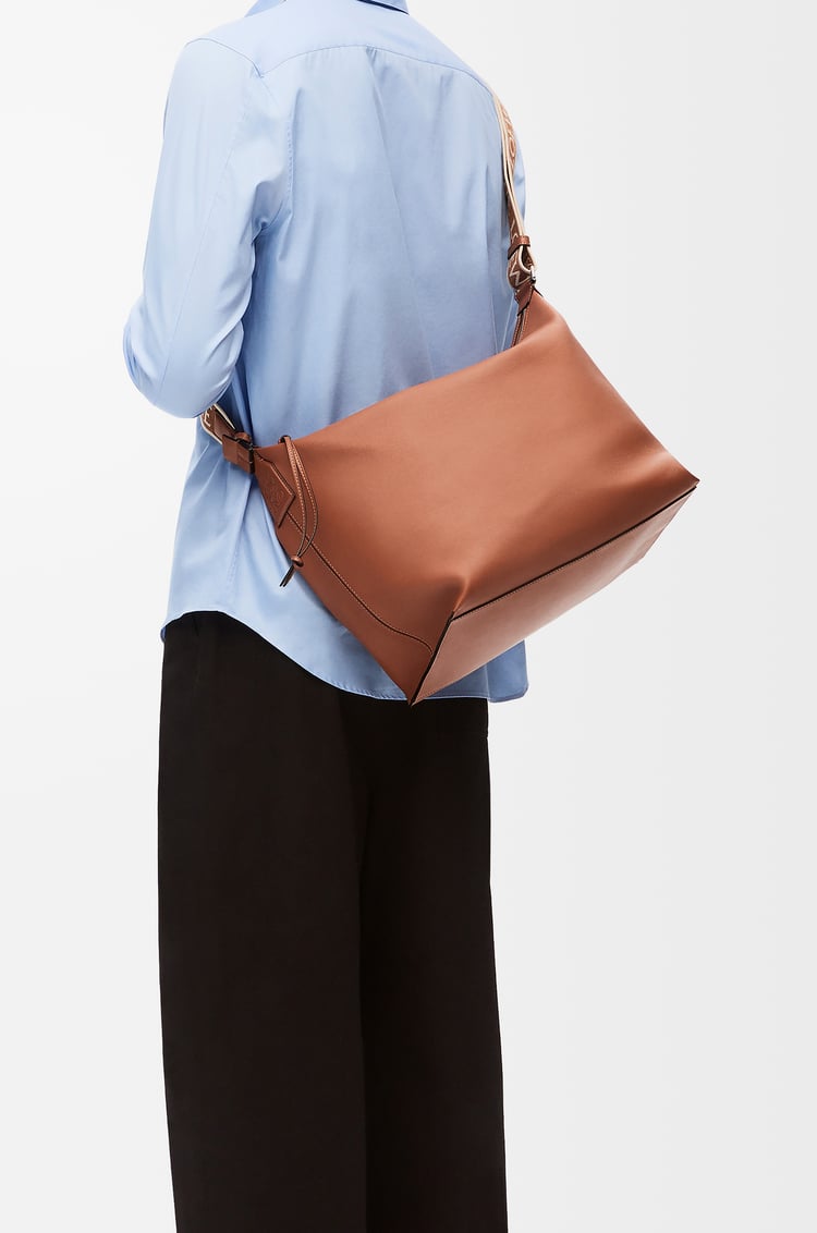 LOEWE Cubi Crossbody bag in supple smooth calfskin and jacquard Tan
