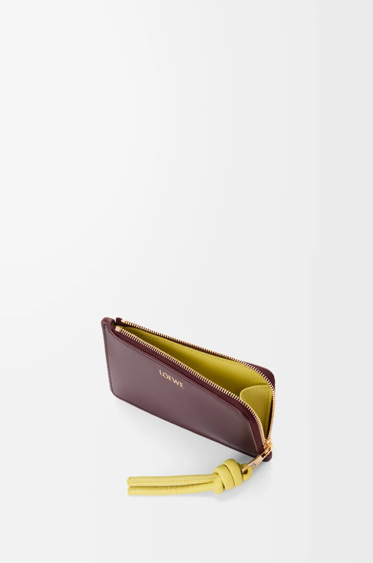 LOEWE 노트 코인 카드홀더 - 샤이니 나파 카프스킨 다크 버건디/라이트 시트린