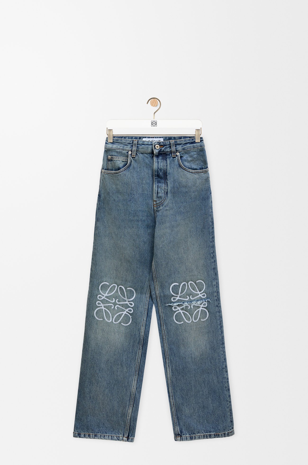 LOEWE 丹宁布 Anagram 宽松牛仔裤 水洗牛仔蓝