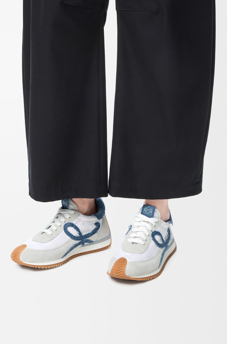 LOEWE Flow Runner 2.0 in nylon and suede White/Light Denim