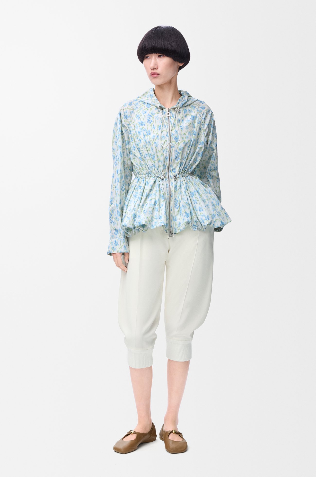 LOEWE Hhooded jacket in silk blend taffeta White/Blue