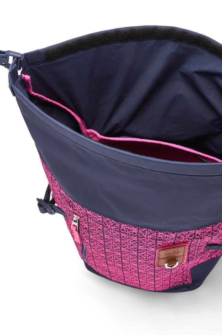 LOEWE Roll Top backpack in Anagram jacquard and nylon Neon Pink/Deep Navy