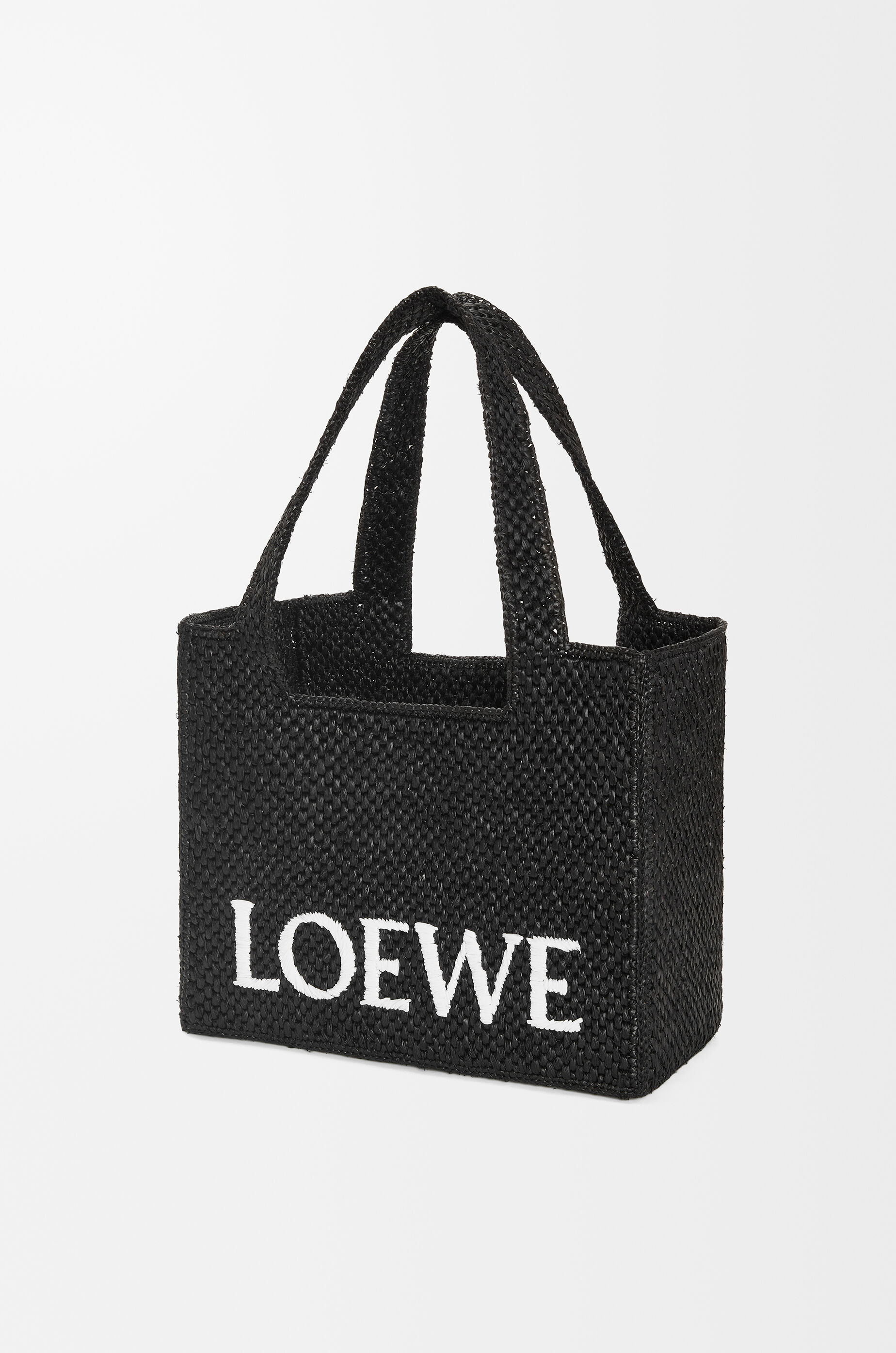 Medium LOEWE Font Tote in raffia Black LOEWE