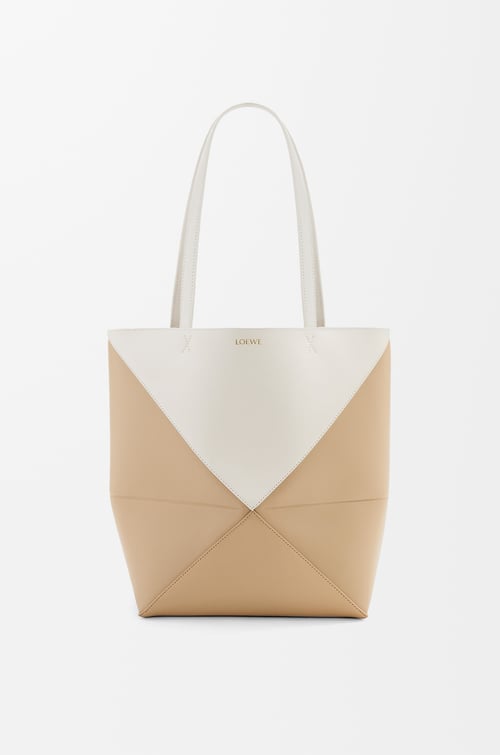 LOEWE Puzzle Fold Tote in shiny calfskin Soft White/Paper Craft