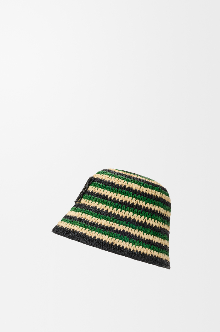LOEWE Sombrero de pescador Anagram en rafia y piel de ternera Negro/Verde