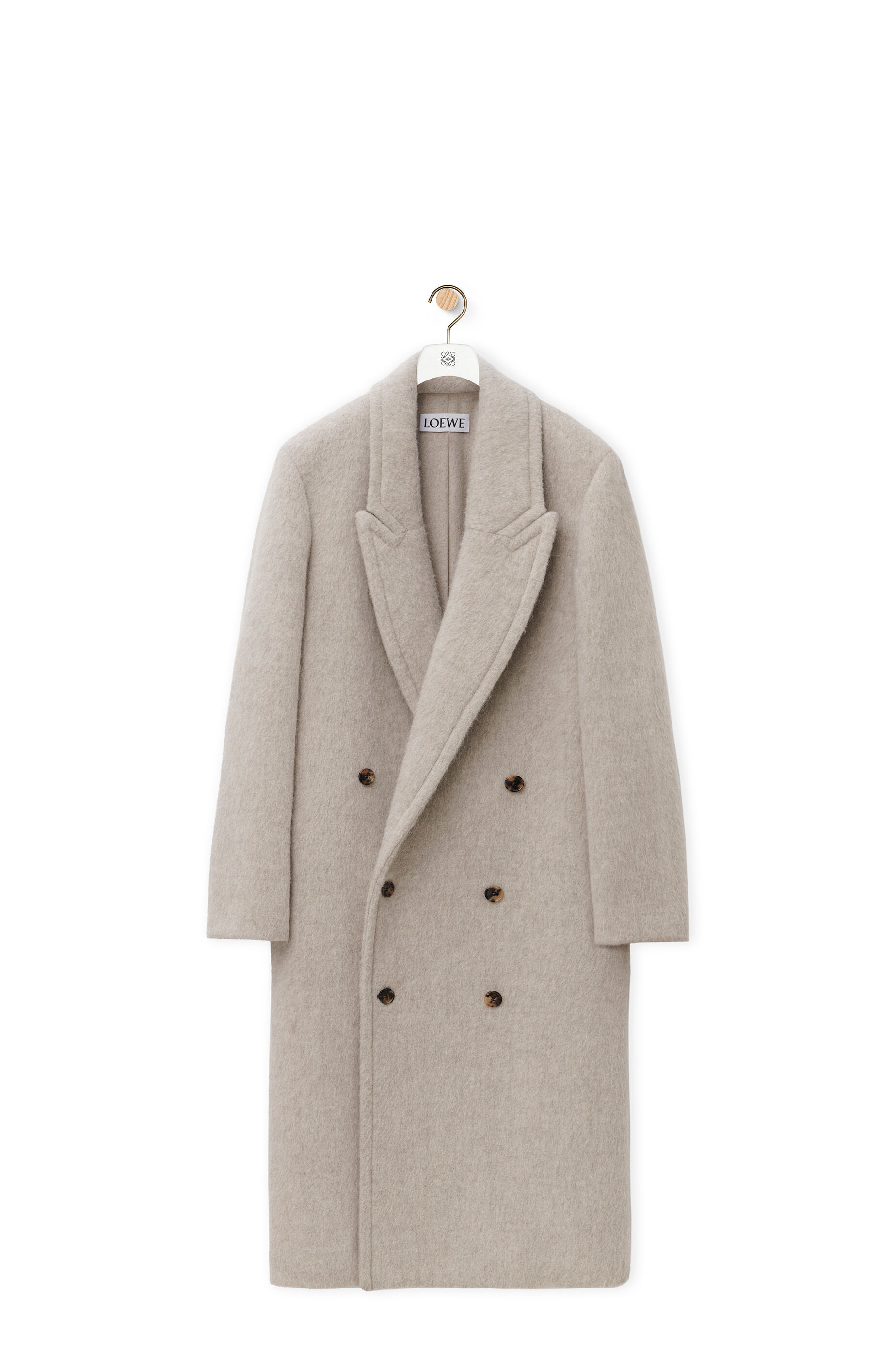 Double breasted coat in lama and wool Light Beige Taupe LOEWE