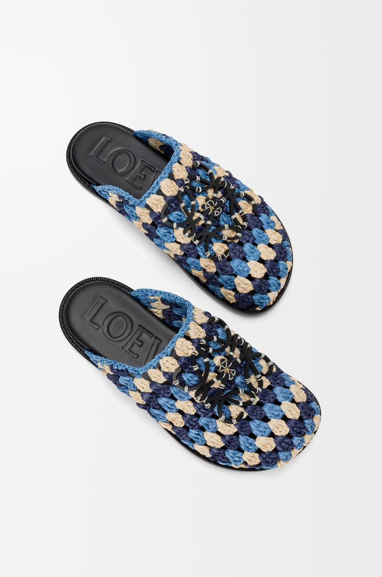 LOEWE Flex mule in raffia and calfskin Navy/Sky Blue