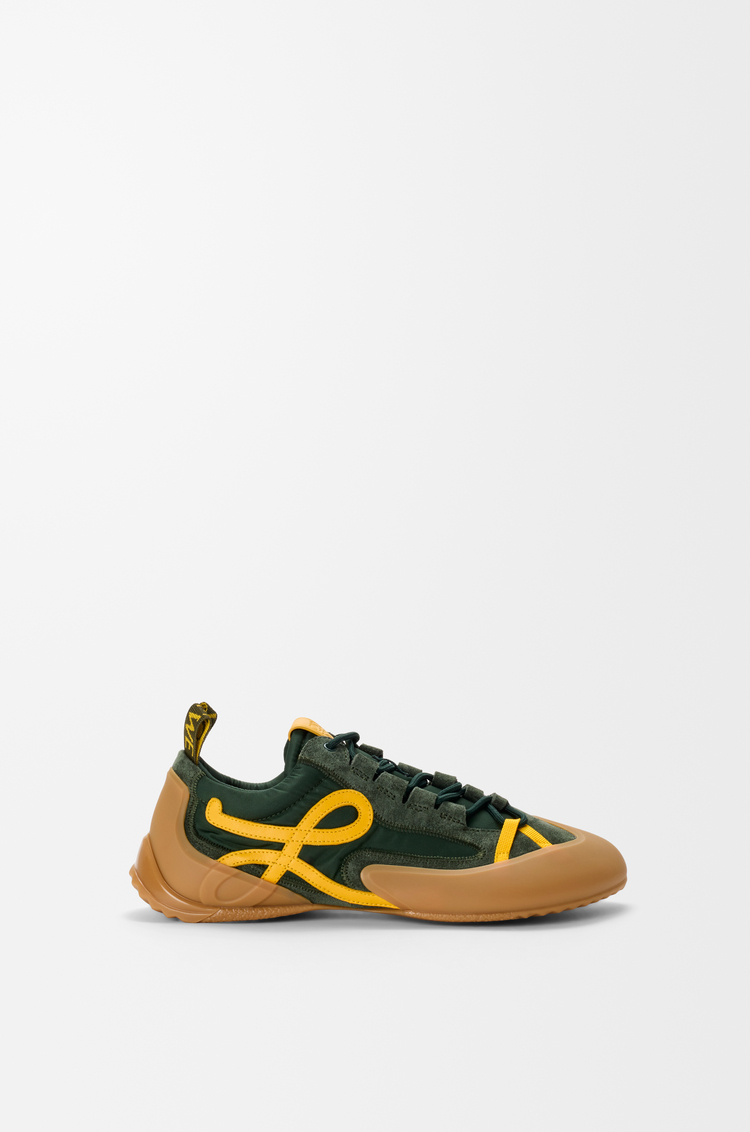 LOEWE Zapatilla Grip en nailon y ante Verde Caqui/Amarillo