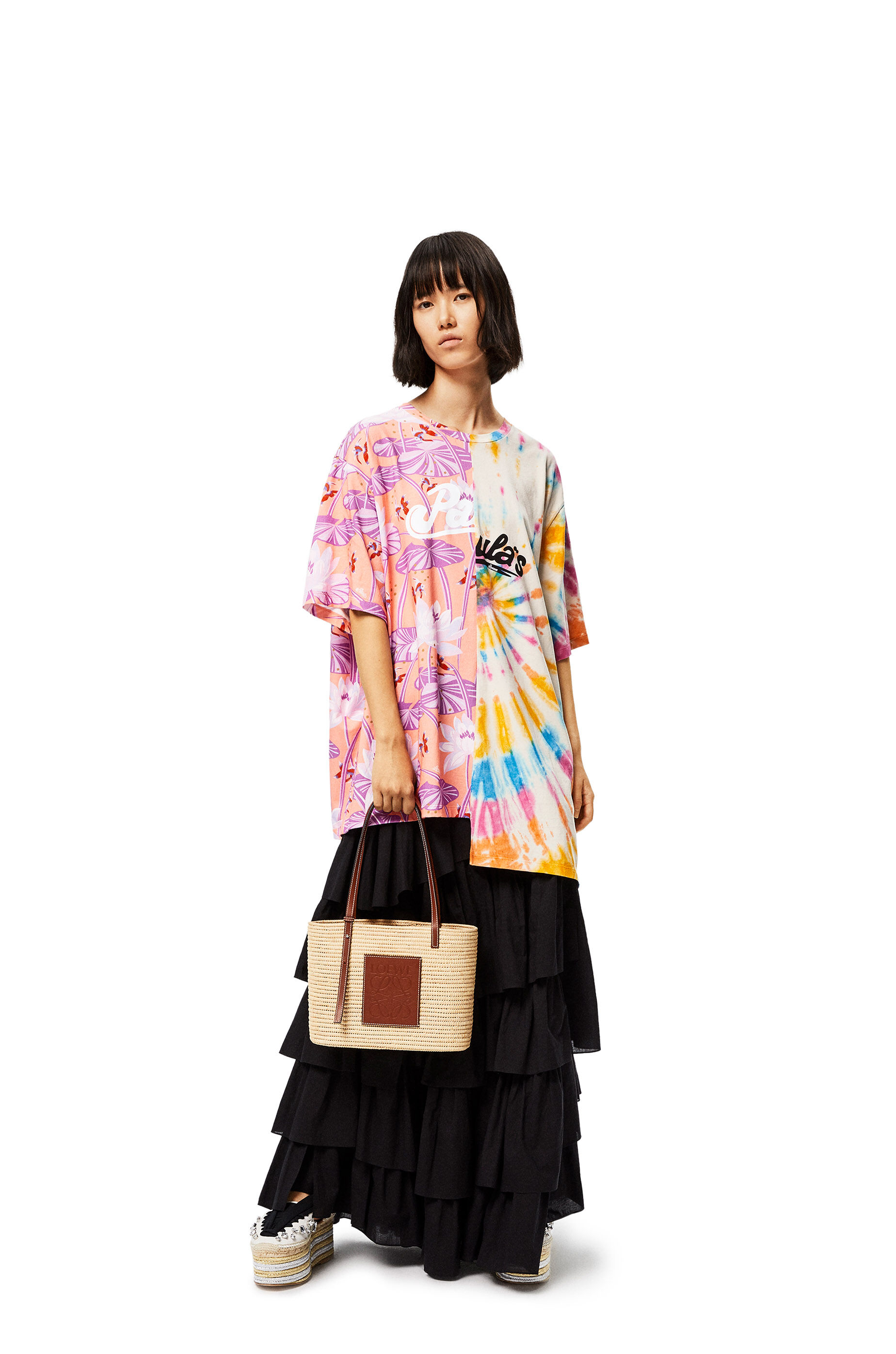 loewe small square basket bolsa in raffia and calfskin