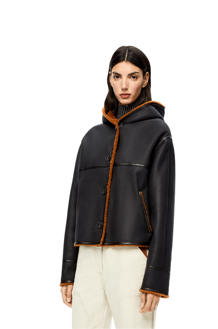 LOEWE Hooded jacket in shearling Black/Tan pdp_rd