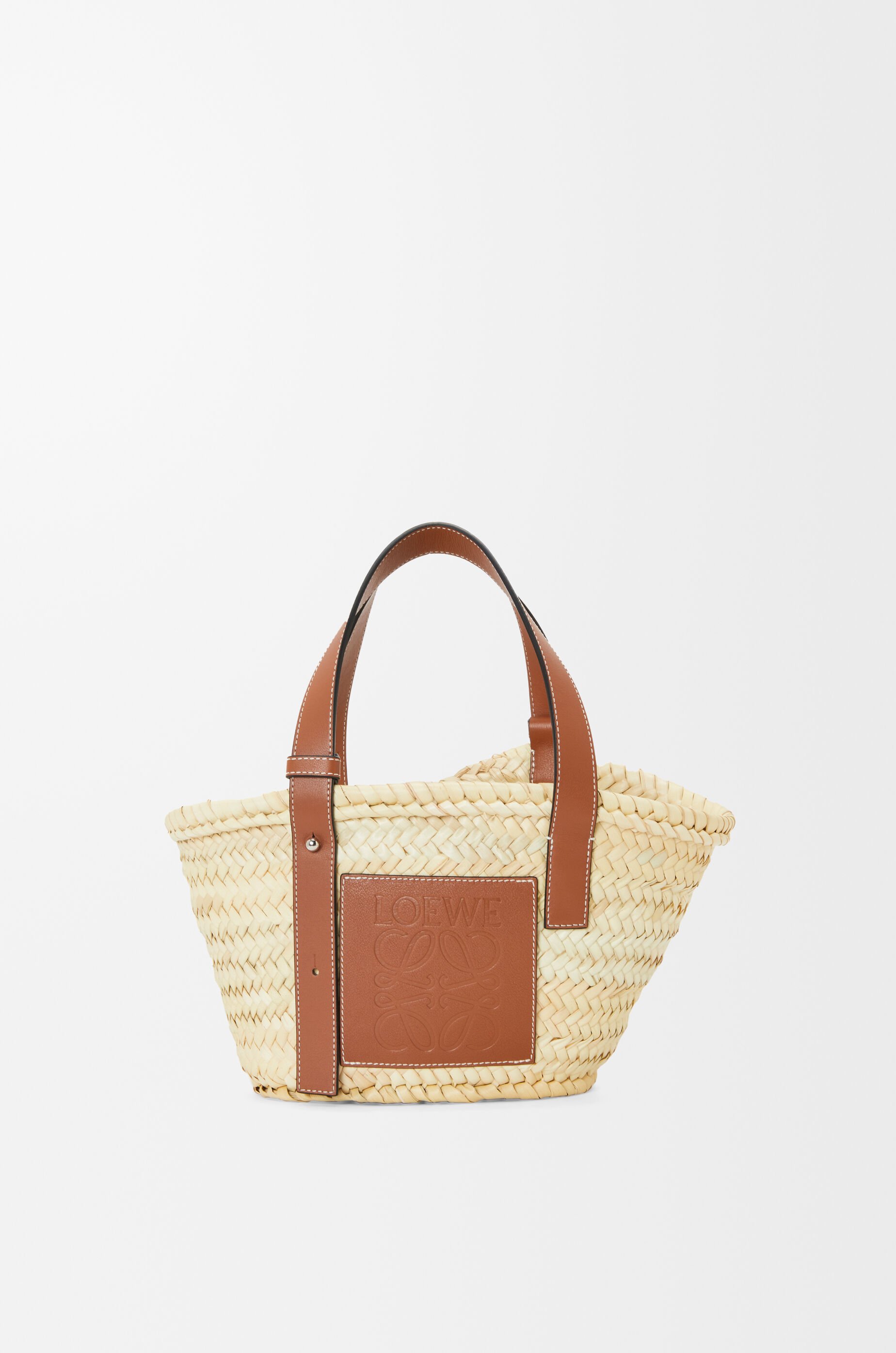 Small Basket bag in palm leaf and calfskin Natural/Tan - LOEWE